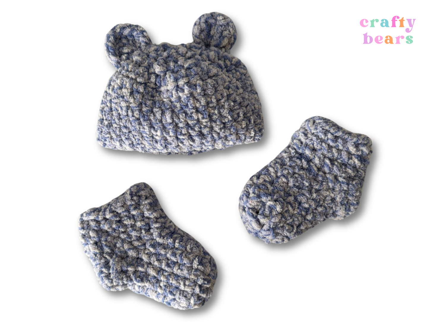 Adorable Handmade Crocheted Baby Hat and Booties Set